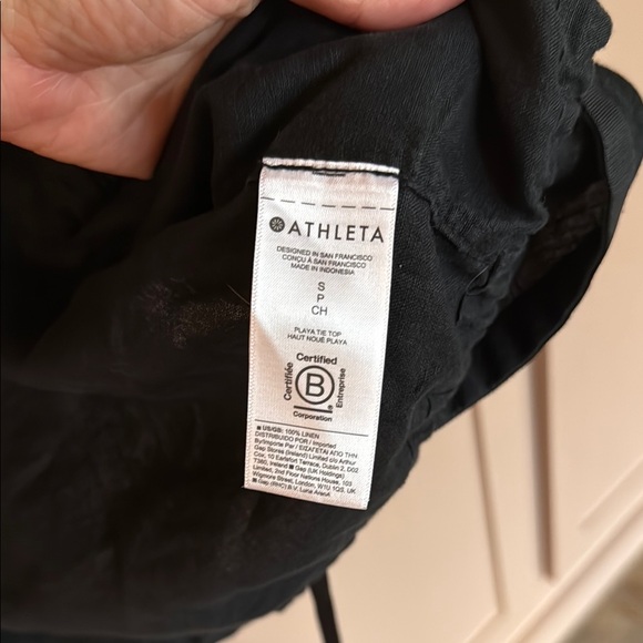 Athleta Playa Linen Black Short Sleeve Wrap Shirt - Picture 4 of 7